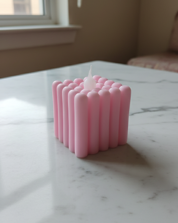 BlushAura Designer Candle – 12 Pcs Pink Bubble Cube Decorative Set