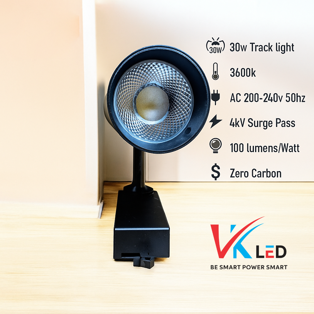 VK LED 30W Track Light – 3600K Warm White, 100 Lumen/Watt, Zero Carbon