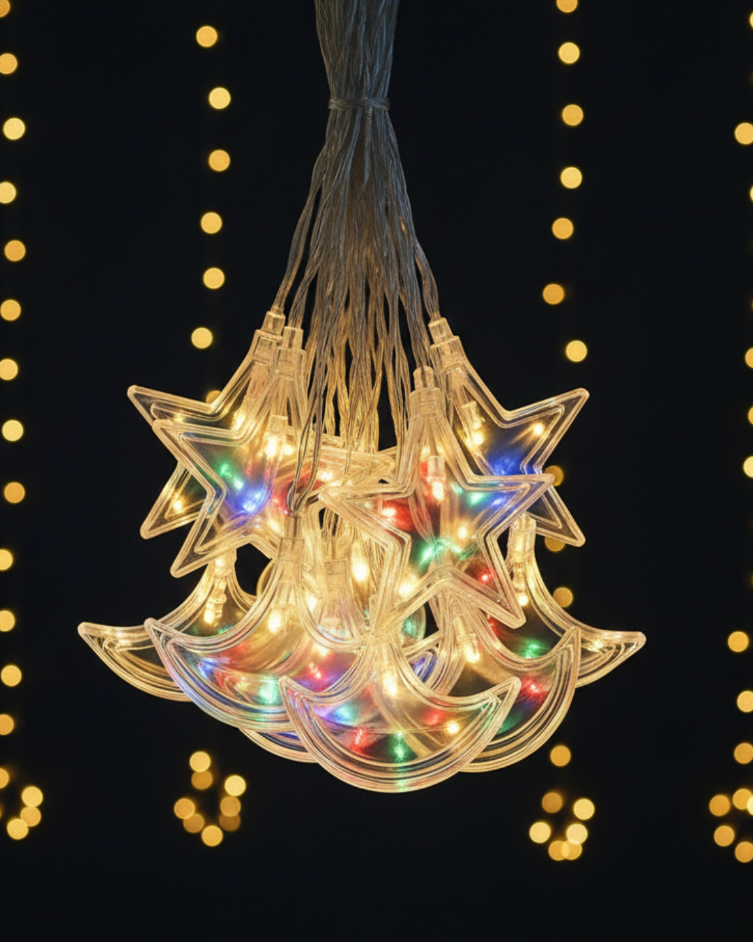 Festive Star & Diya Curtain Lights