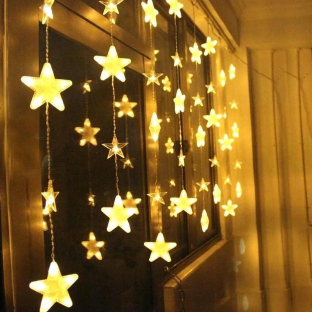 Star Curtain Fairy Lights – Warm White Decorative LED String Lights for Home, Diwali & Christmas Decor