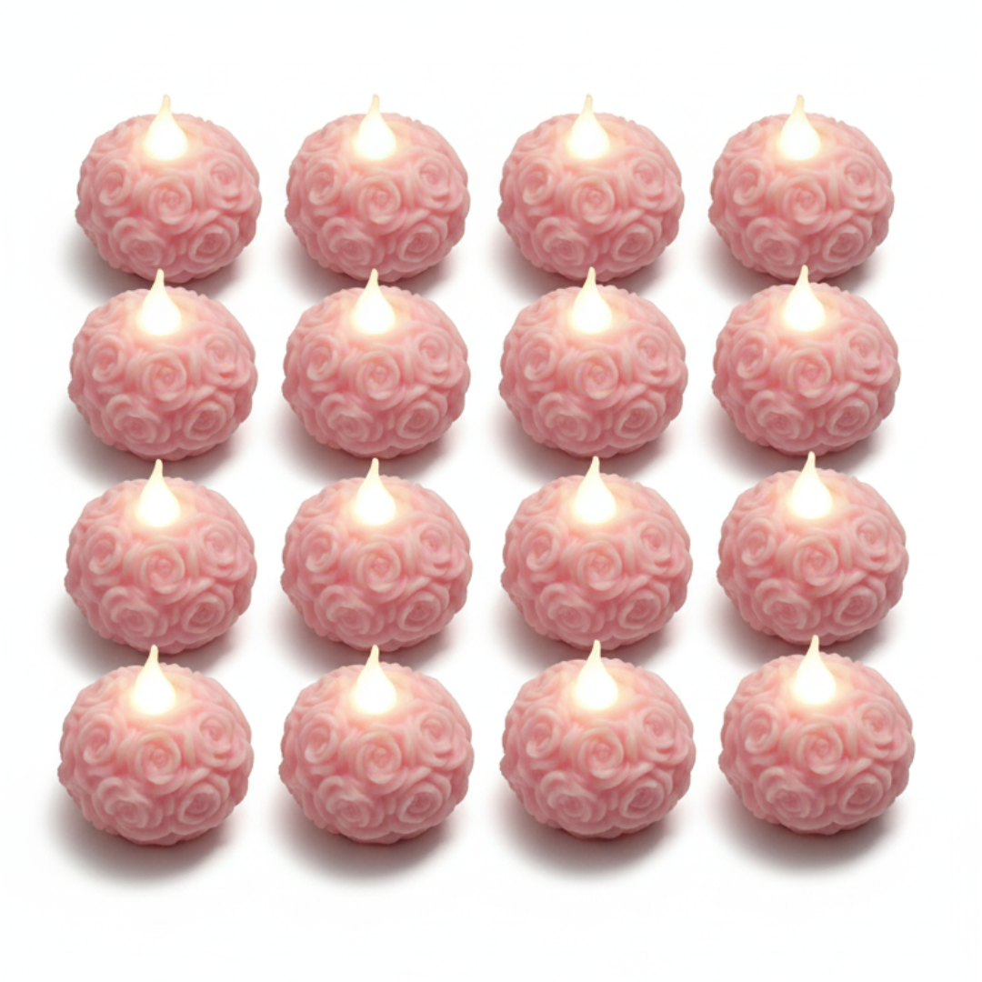 Pink Rose Decorative Candle Set (Pack of 12)