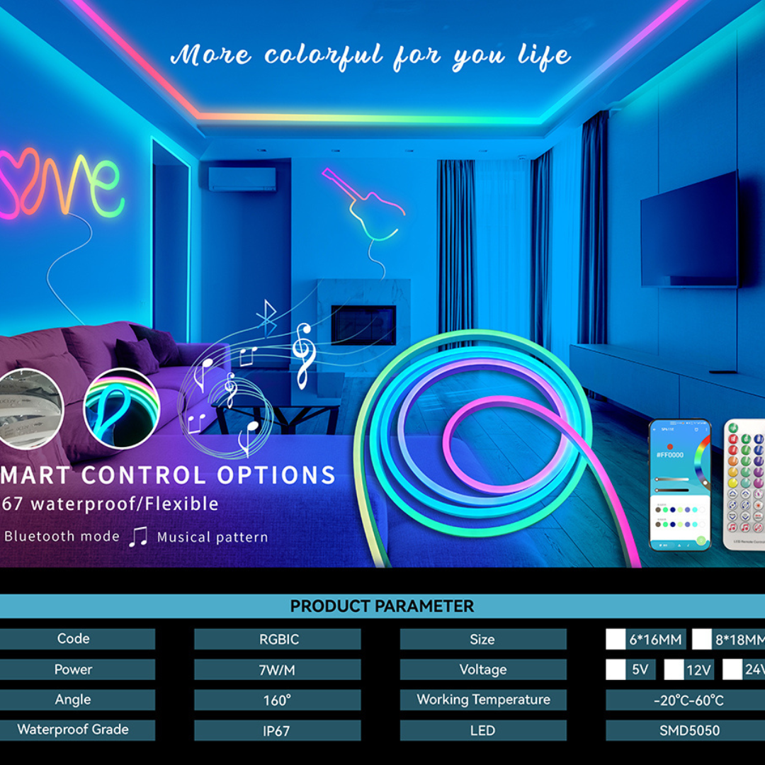 SastiWali Smart RGBIC Neon Flex Strip Light