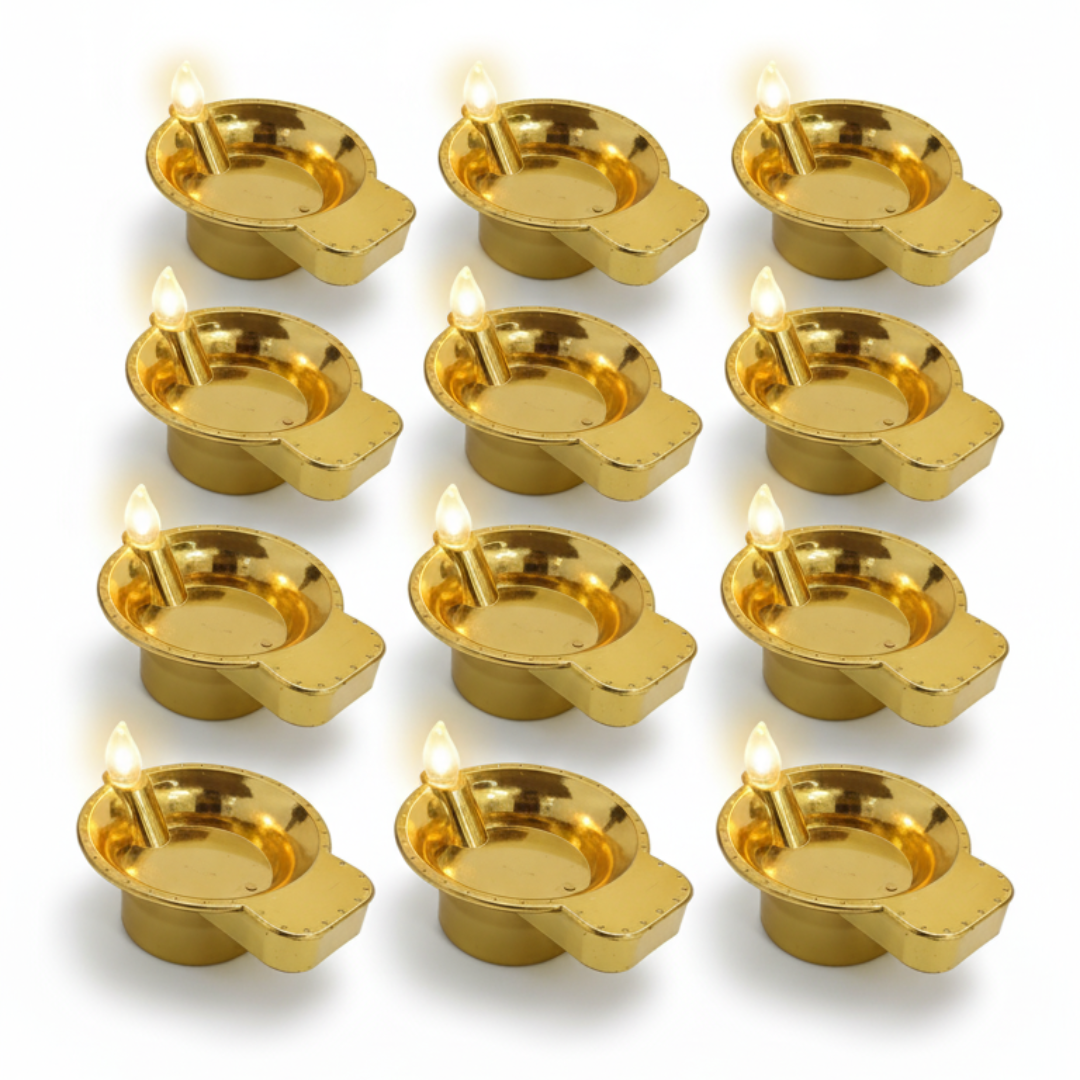 Premium Golden LED Diya Set (Pack of 12)