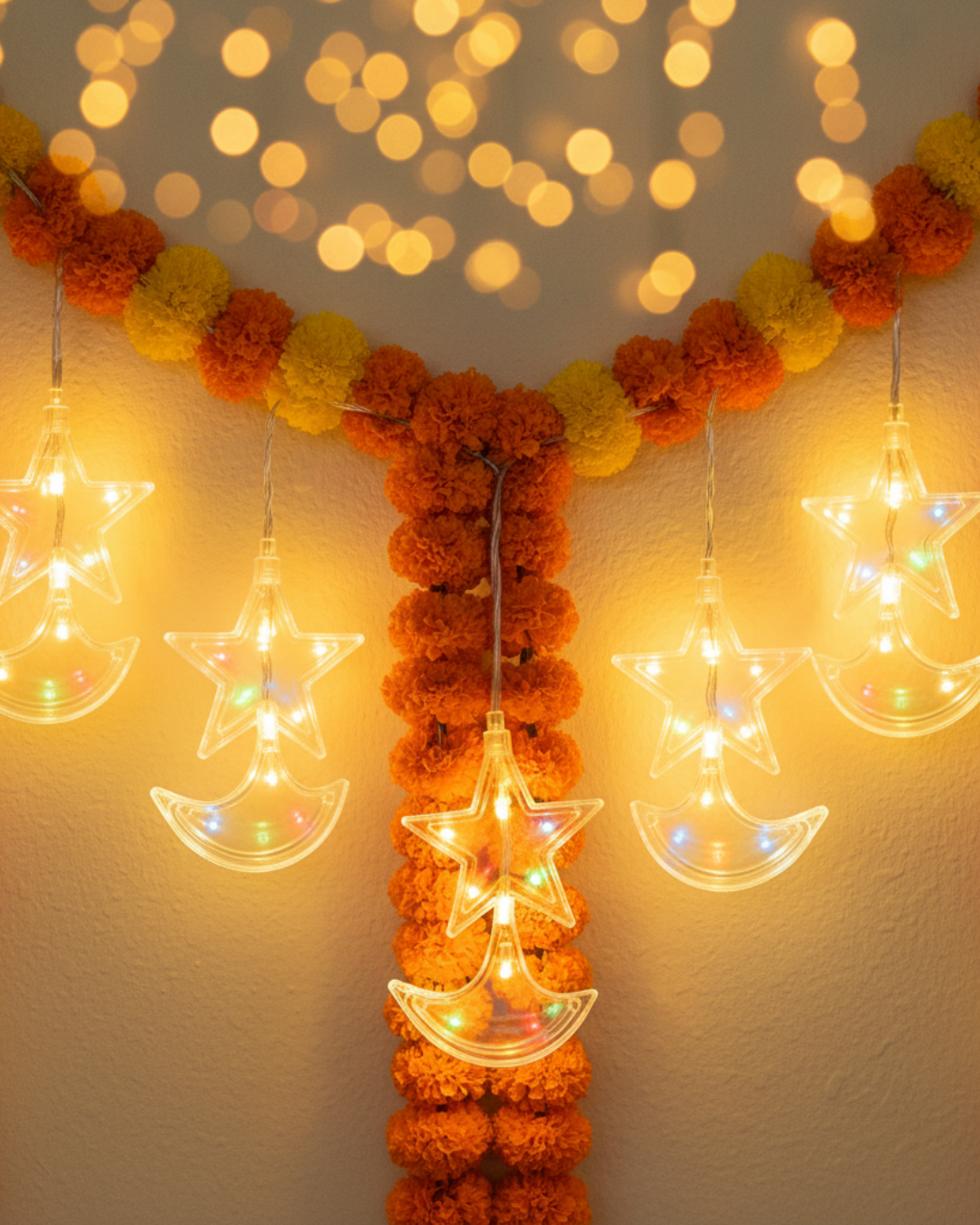 Festive Star & Diya Curtain Lights