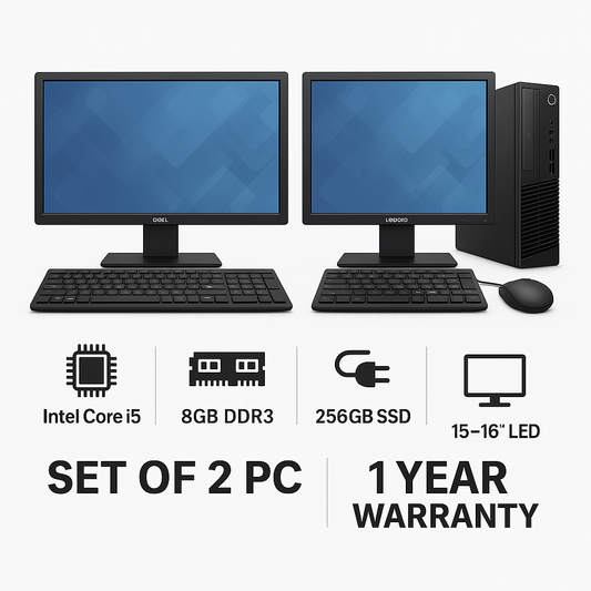 Refurbished Branded Desktop Combo – Set of 2 PCs (i5 | 8GB DDR3 | 256GB SSD | 15-16" LED | 1 Yr Warranty)