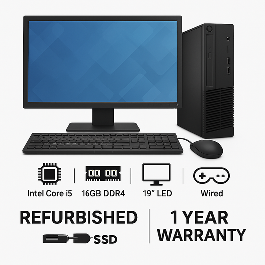 Refurbished Intel Core i5 Desktop PC | 16GB DDR4 | 256GB SSD | 19" LED | 1 Year Warranty