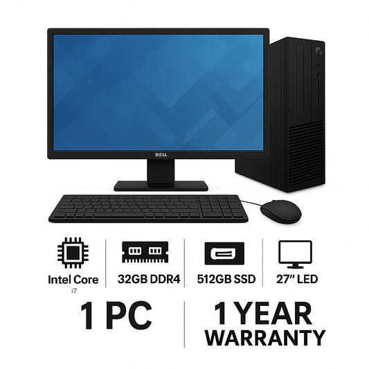 Branded Refurbished Desktop PC – Intel i7 | 32GB DDR4 | 512GB SSD | 27” LED | 1 Year Warranty