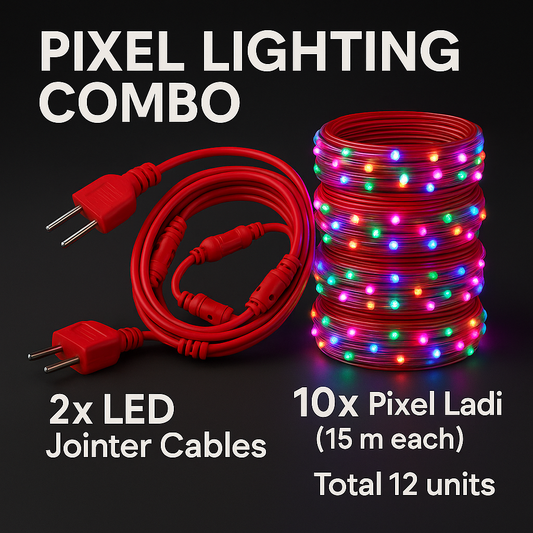 Pixel Lighting Combo – 2× LED Jointer Cables + 10× 15 m Multi-Colour Pixel Ladi (Total 12 Units)