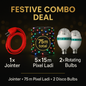 Pixel Fest Combo – 1× LED Jointer Cable + 5× 15 m Multi-Colour Pixel Ladi + 2× Rotating Disco Bulbs (75 m Total | 8 Units)
