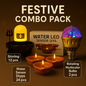 Festive LED Combo Pack – 12 Water Sensor Shivling Lamps + 24 Water Sensor Diya + 2 Rotating Multicolor Bulbs