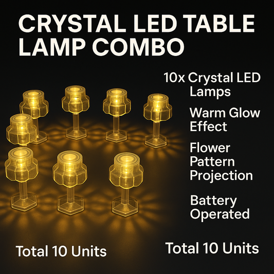 Crystal LED Table Lamp Combo – Pack of 10 | Warm Glow, Battery Operated Decorative Lights