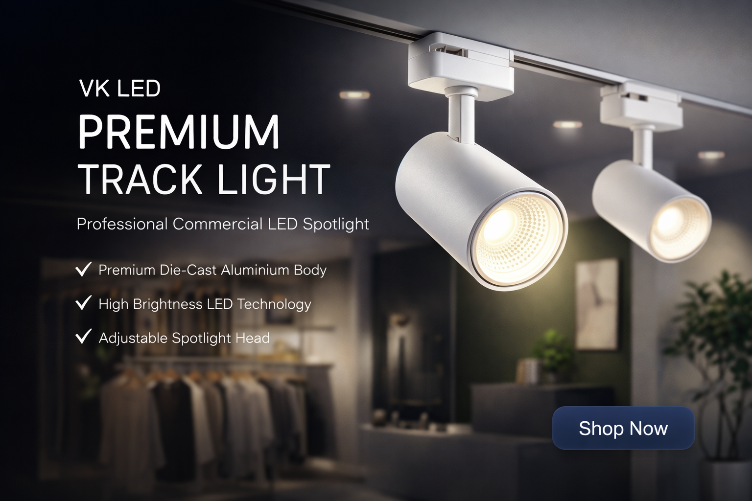 VK LED Premium Track Light – Adjustable Commercial Spotlight