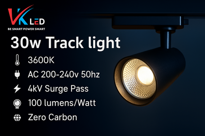 VK LED 30W Track Light – 3600K Warm White, 100 Lumen/Watt, Zero Carbon