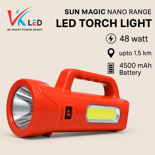VK LED Sun Magic Nano Range – 48W Long Range LED Torch Light (4500mAh, 1.5km Range)